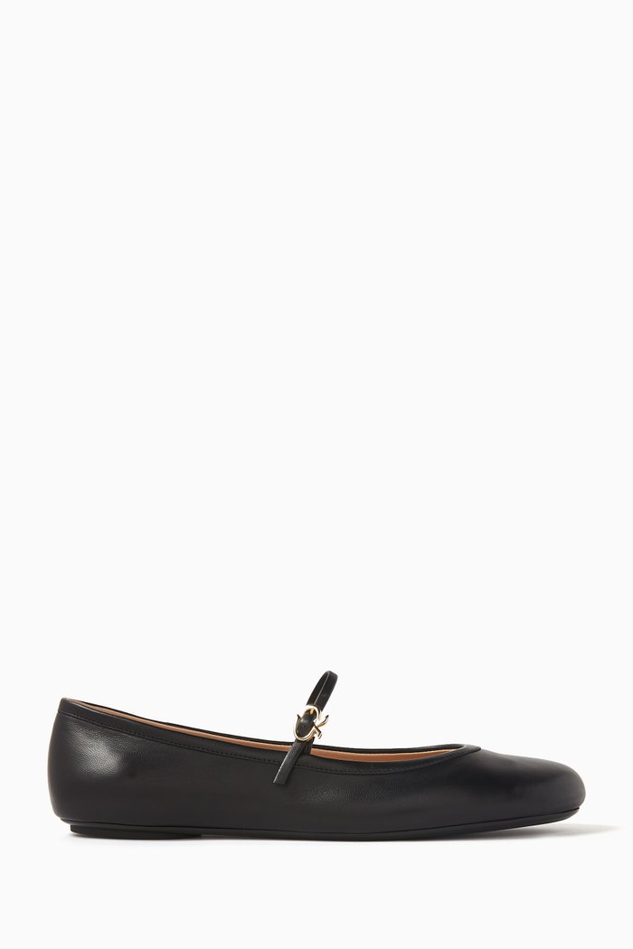 Carla Ballerina Flats in Leather, Black