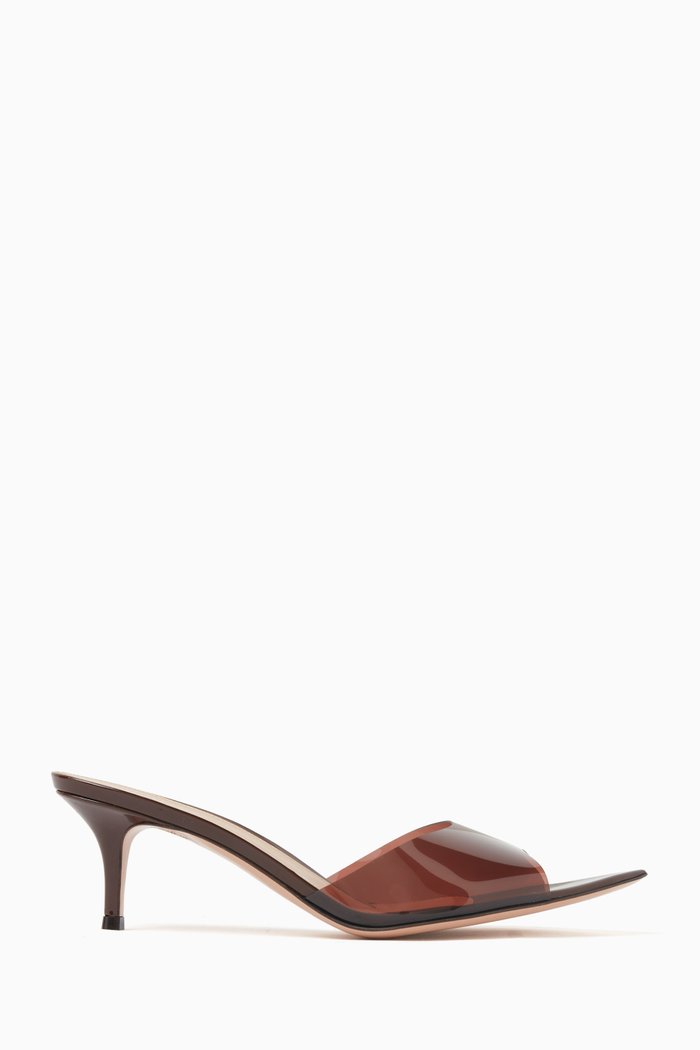 

Elle 55 Mules in Leather and Plexi, Brown