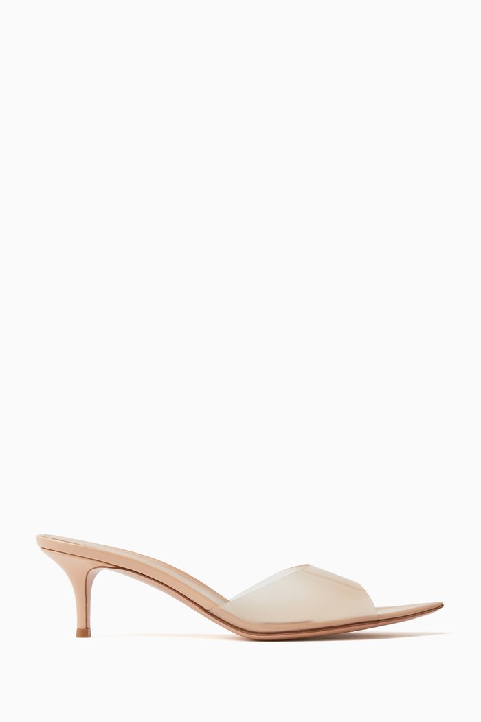 

Elle 55 Mules in Leather and Plexi, Neutral
