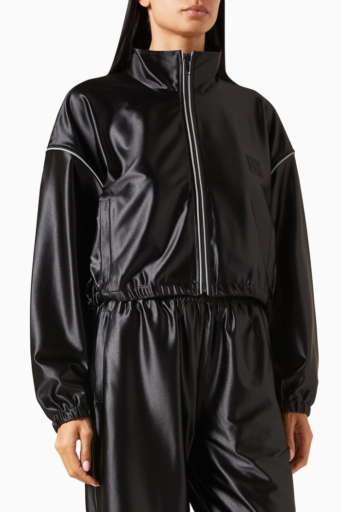 

Logo Crop Track Jacket in Satin-jersey, Black
