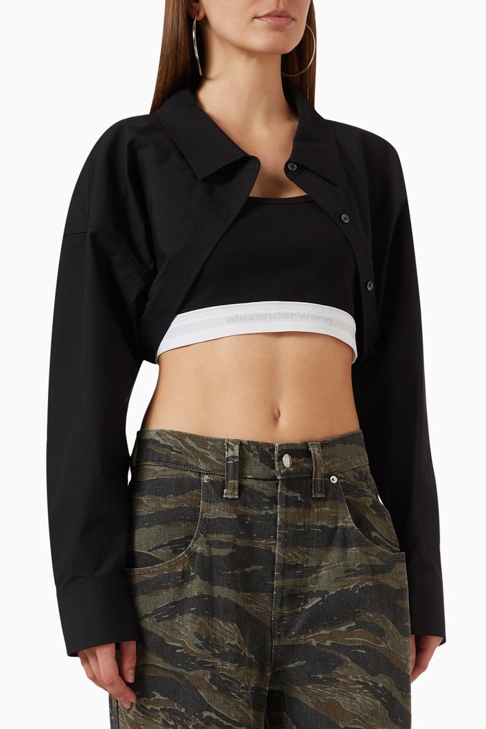 

Layered Crop Sweater in Compact-cotton, Black
