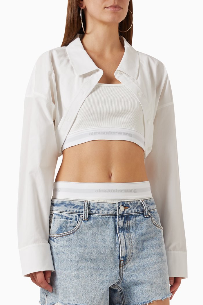 

Layered Crop Sweater in Compact-cotton, White
