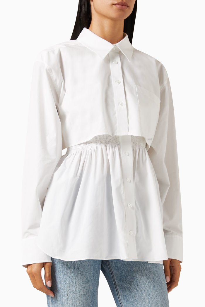 

Layered Crop Shirt in Cotton-poplin, White