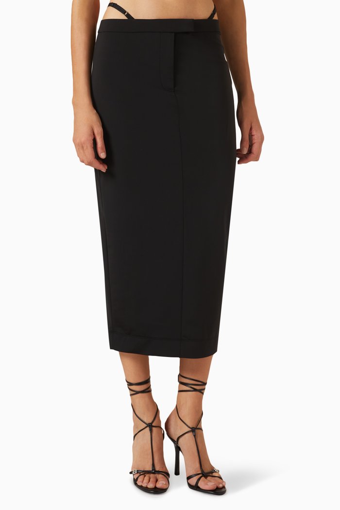 

Pencil Midi Skirt in Stretch-nylon, Black