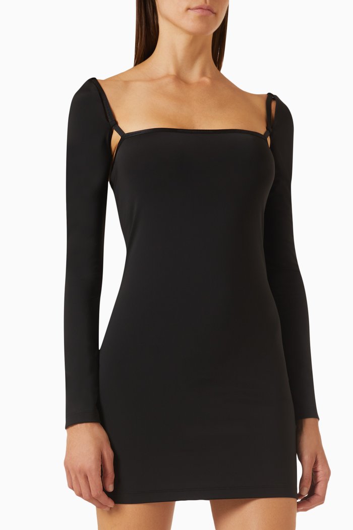 

Logo-strap Mini Dress in Stretch-nylon, Black