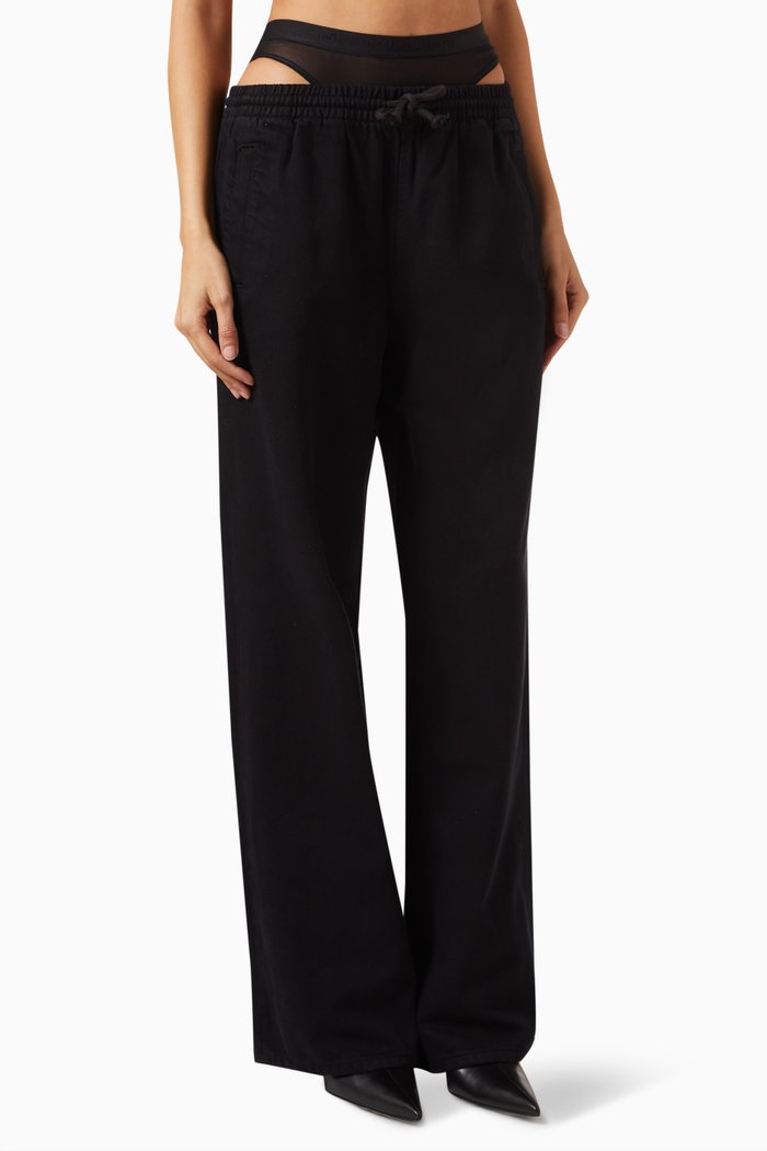

Mesh Undie Layered Track Pants in Denim, Black