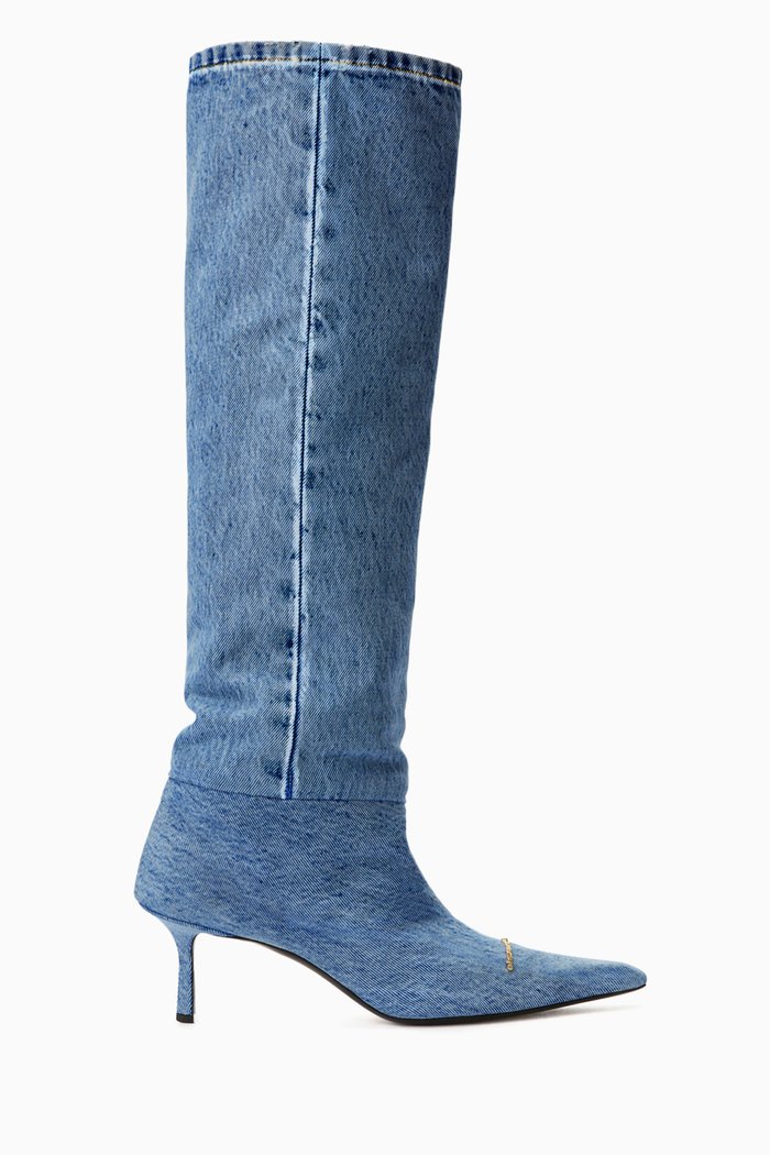 

Viola 65 Slouch Knee Boots in Washed Denim, Blue
