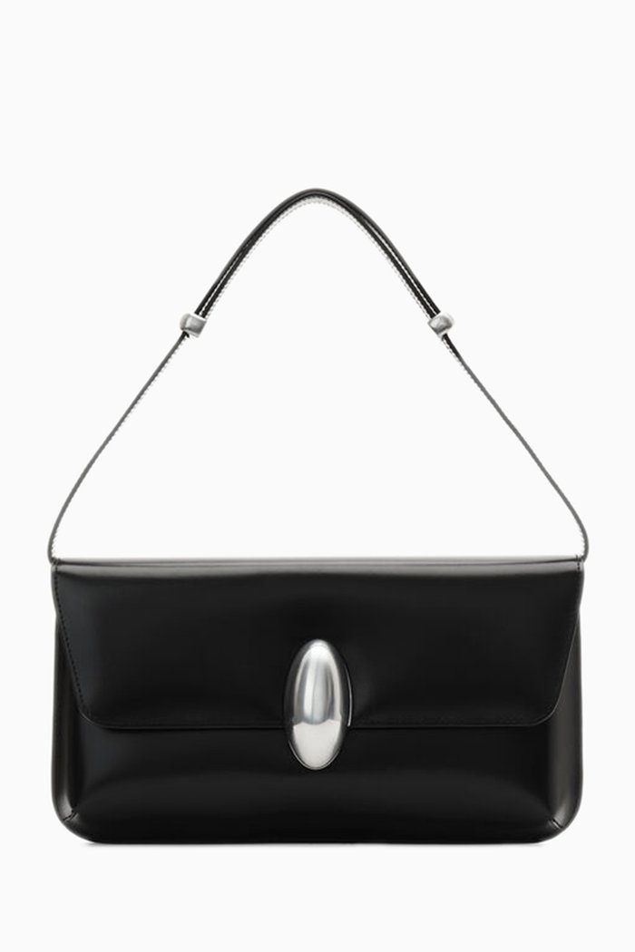 

Dome Structured Flap Bag in Spazzolato Leather, Black