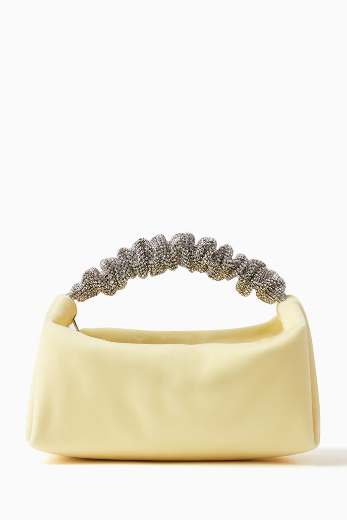 Scrunchie Mini Bag in Velvet with Crystals, Neutral