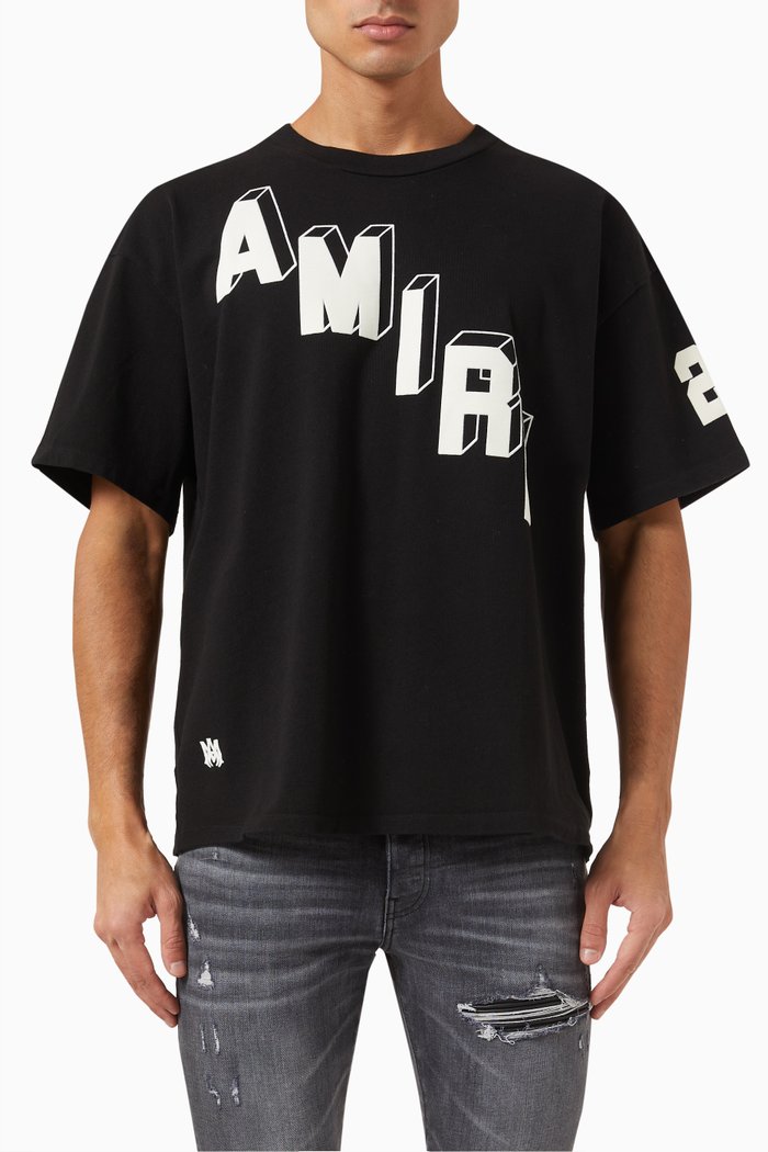 Flocked Hockey Skater T-shirt in Cotton Jersey, Black