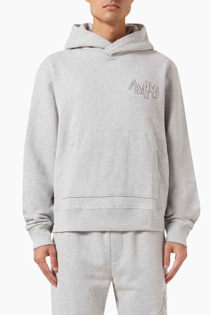 

Staggered Logo Hoodie in Cotton Terry, Grey