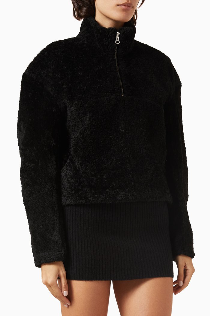 

Devyn Quarter Zip Sweatshirt in Shearling, Black