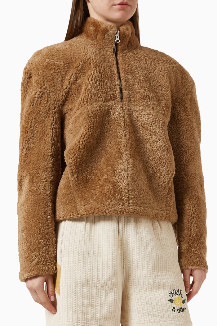 

Devyn Quarter Zip Sweatshirt in Shearling, Brown