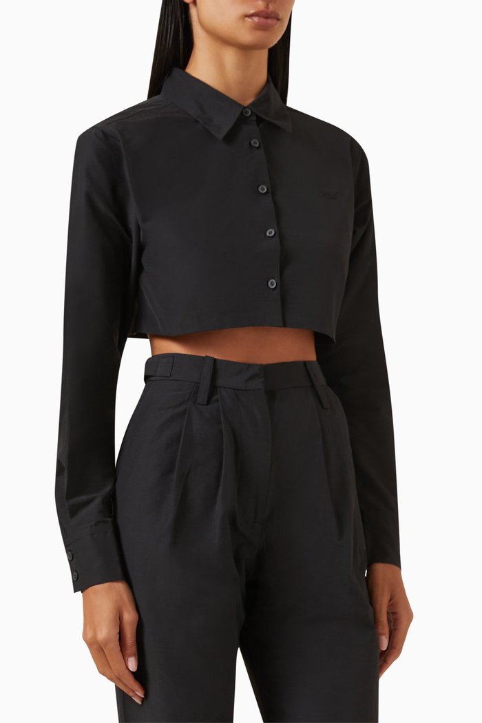 

Kylan Cropped Shirt in Cotton, Black