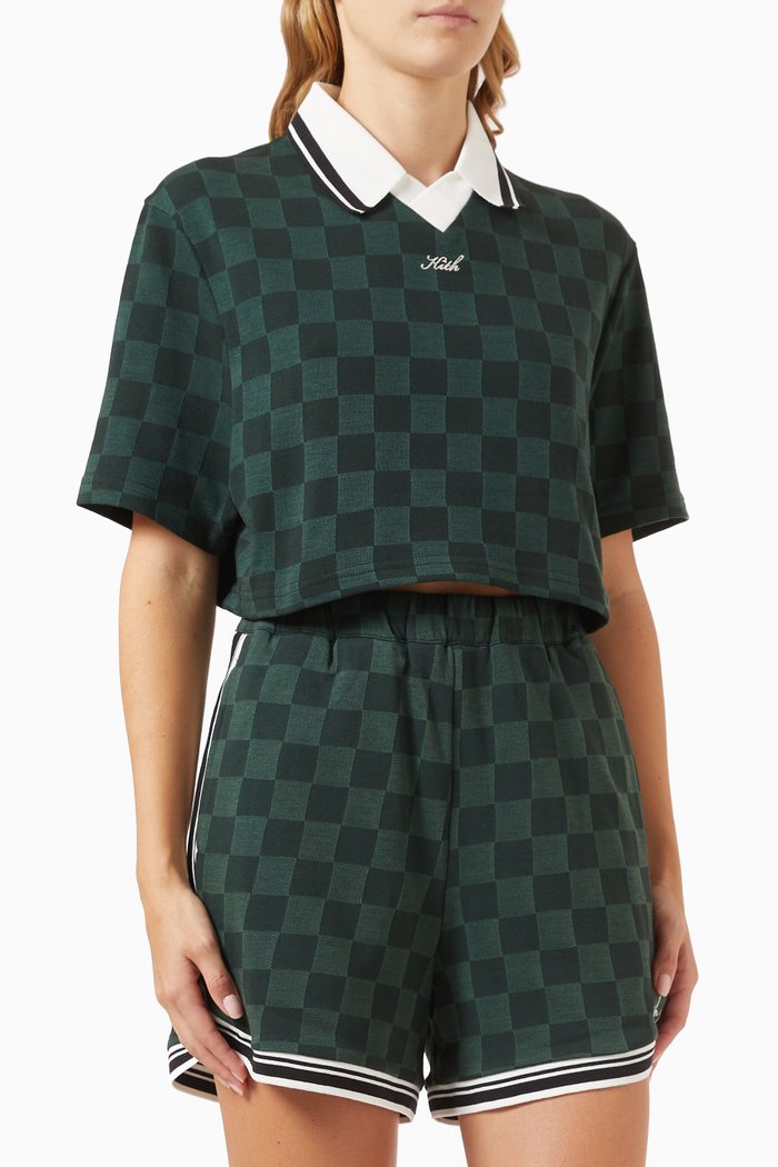 Spencer Checkerboard Crop Top in Jersey, Green