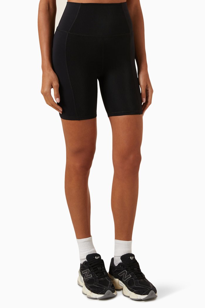 

Jen Blocked Active Biker Shorts in Ribbed-neoprene, Black