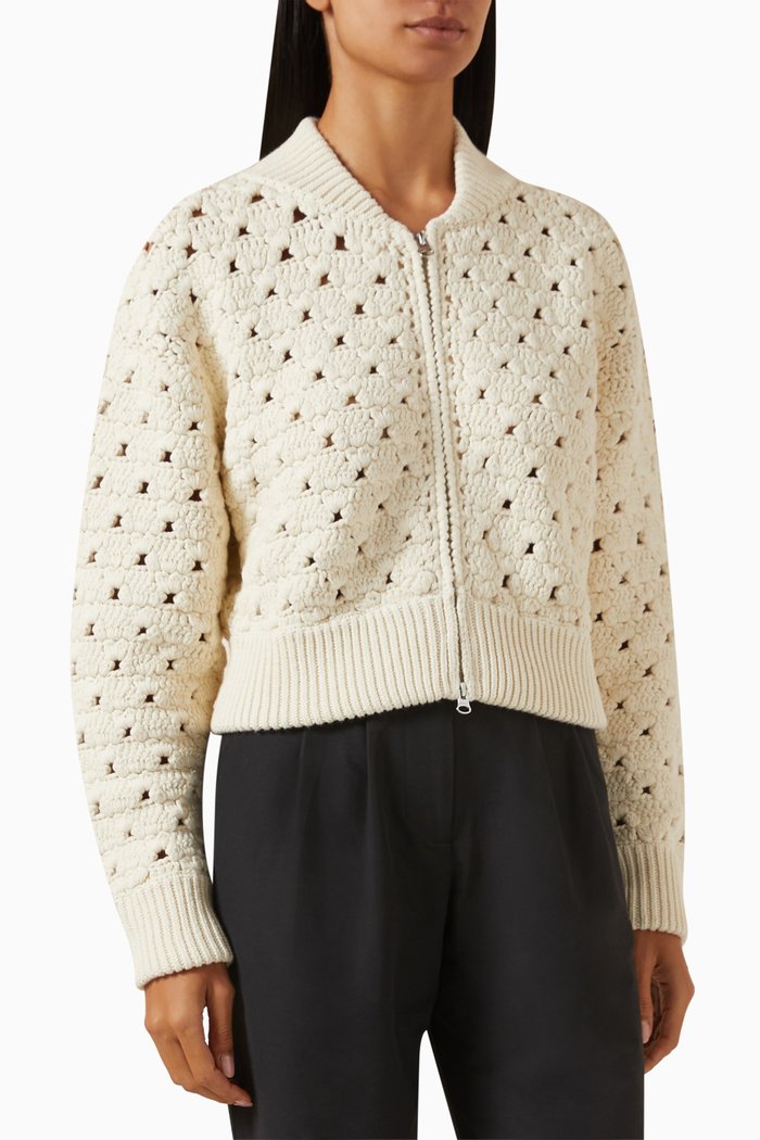 

Merritt Cropped Bomber in Crochet-knit, Neutral