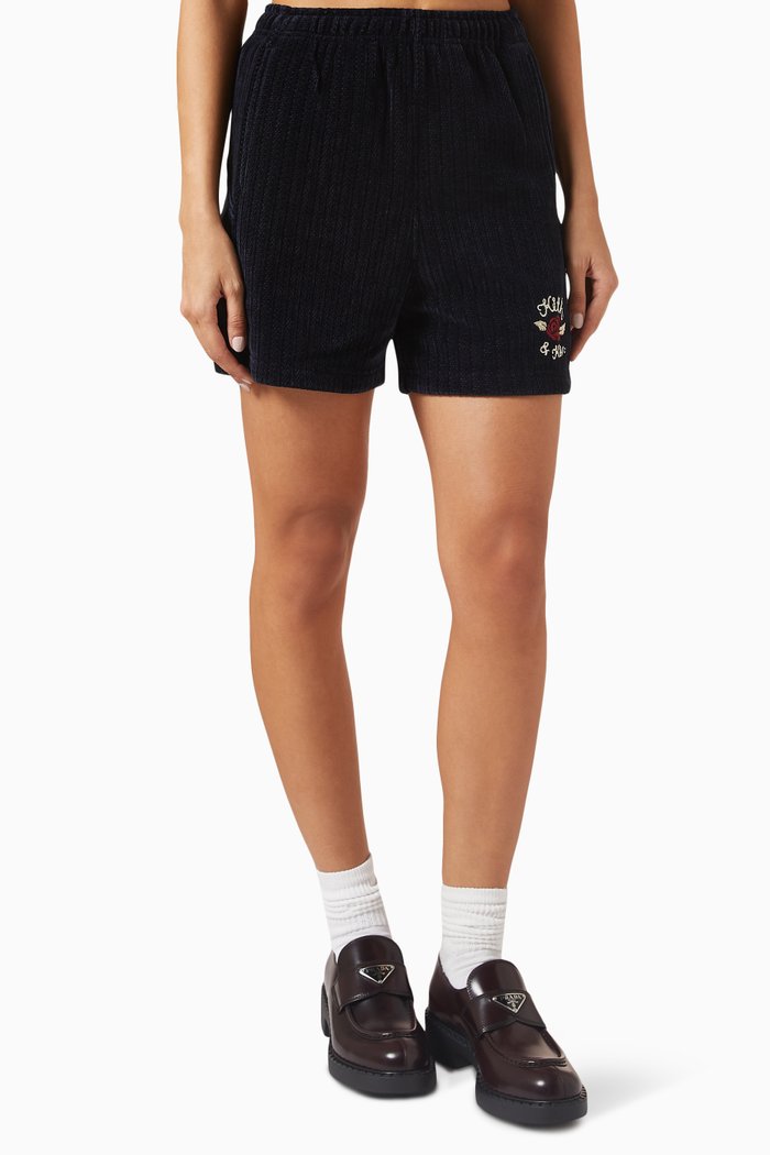 

Rayne Bonded Pointelle Shorts in Chenille, Blue