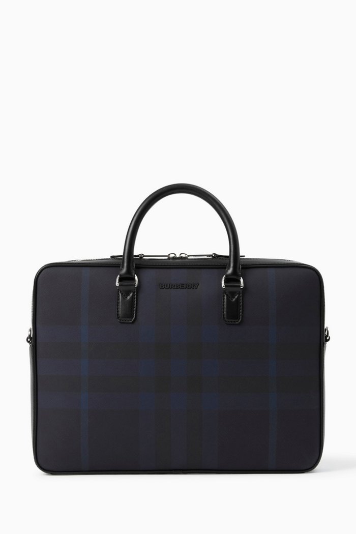

Slim Ainsworth Briefcase in Check Canvas, Blue