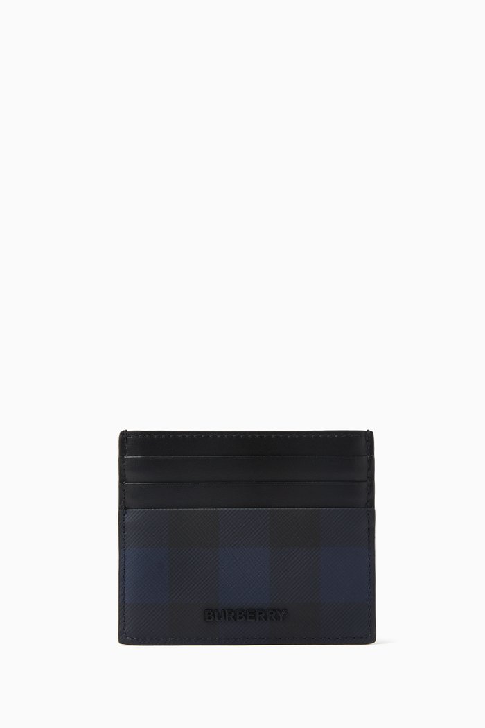 

Sandon Card Case in Check Canvas & Calf Leather, Blue