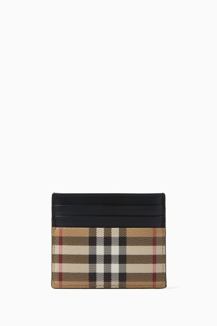 

Sandon Card Case in Check Canvas & Calf Leather, Neutral