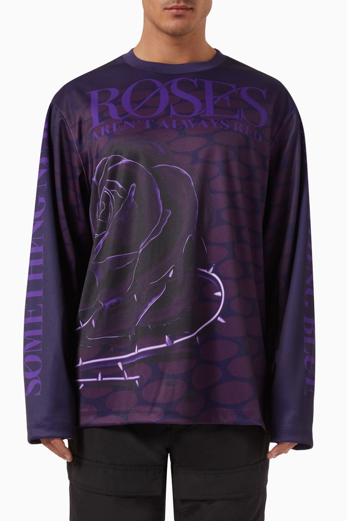 

Rose-print Jersey in Polyester, Purple