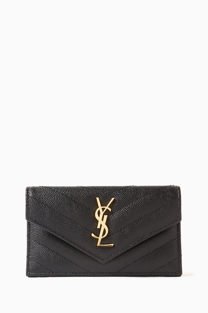 

Cassandre Matelassé Fragments Flap Card Case in Grain De Poudre Embossed Leather, Black