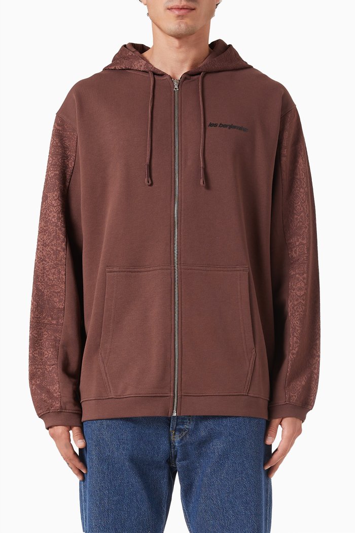 Zip-up Hoodie in Cotton, Brown