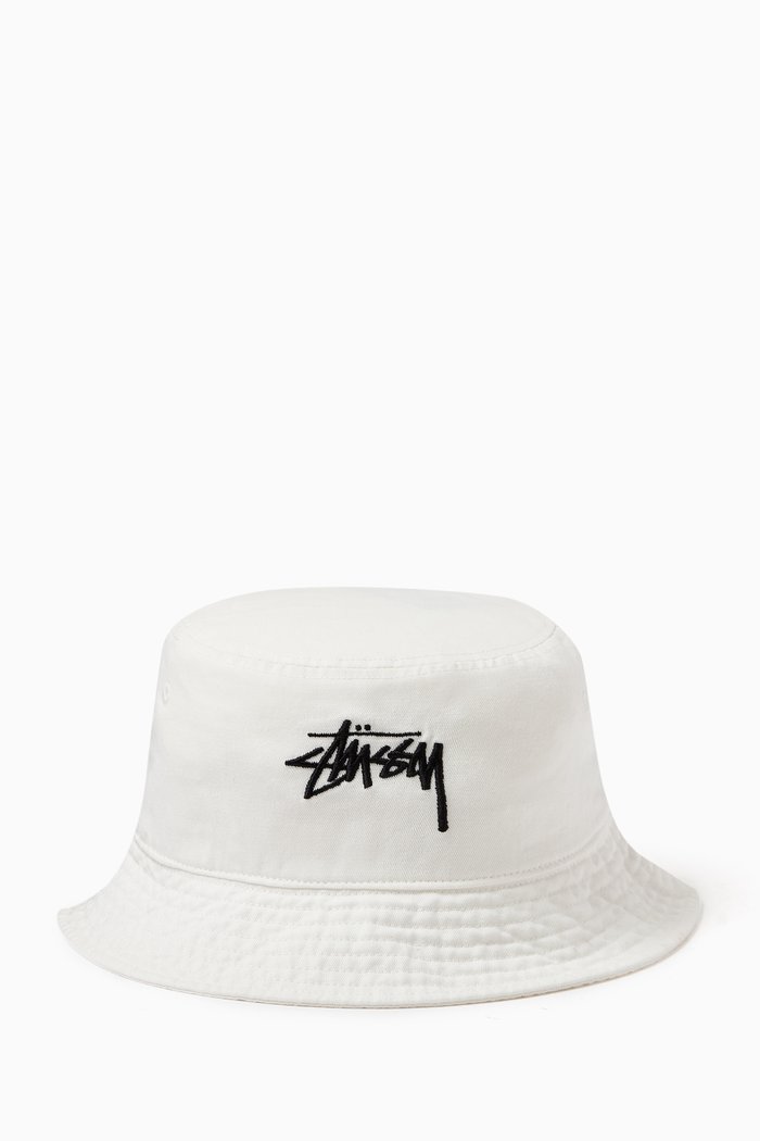 

Big Stock Bucket Hat in Cotton, White