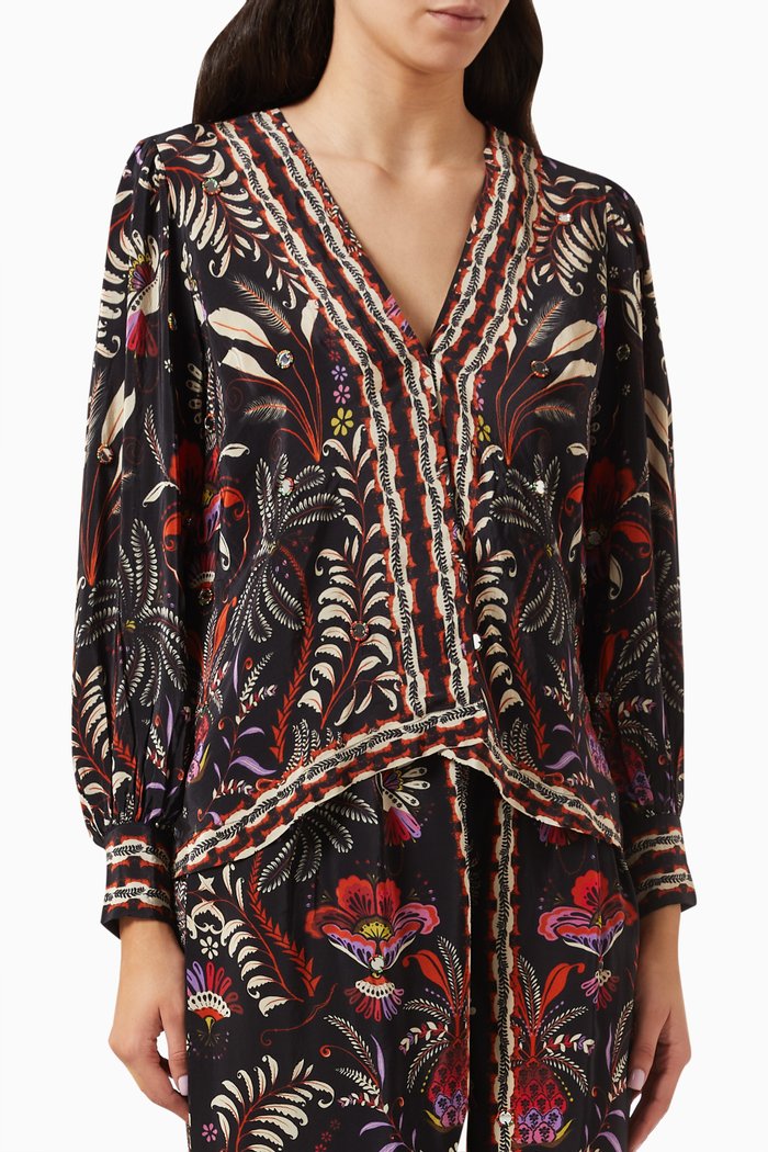 

Garden Mirror Trim Blouse, Black