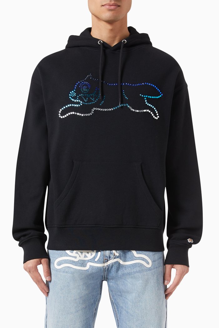 

Crystal Running Dog Hooded Sweatshirt in Cotton, Black