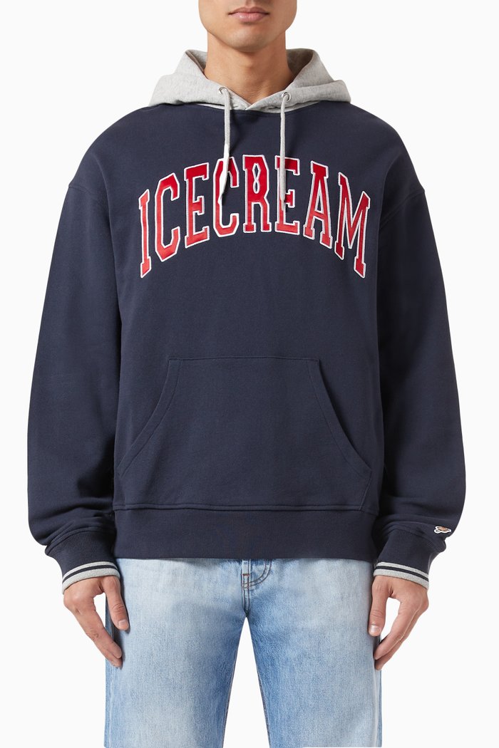 

Logo College Hooded Sweatshirt in Cotton, Blue