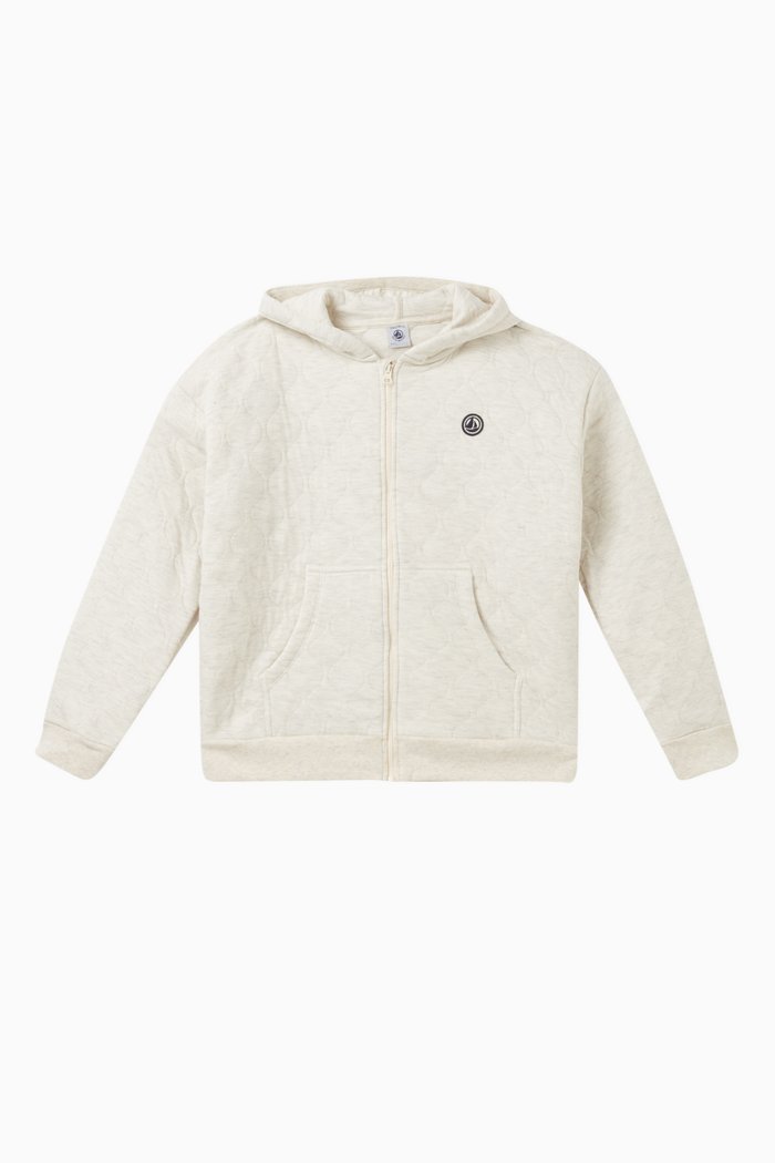 

Logo Quilted Hoodie in Cotton Blend Tube Knit, Neutral