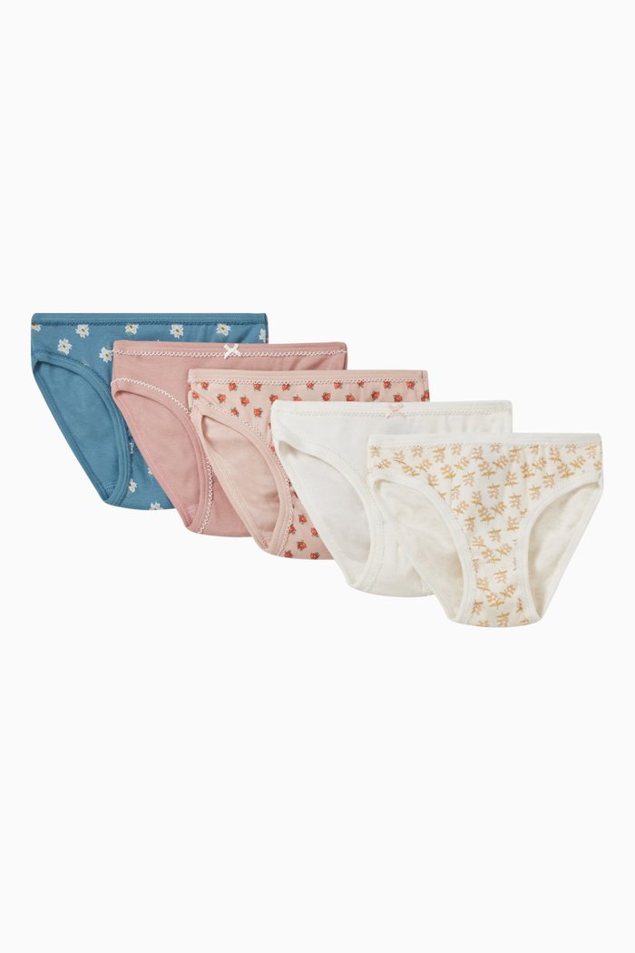 

Flower Motif Briefs in Cotton, Set of 5, Multicolour