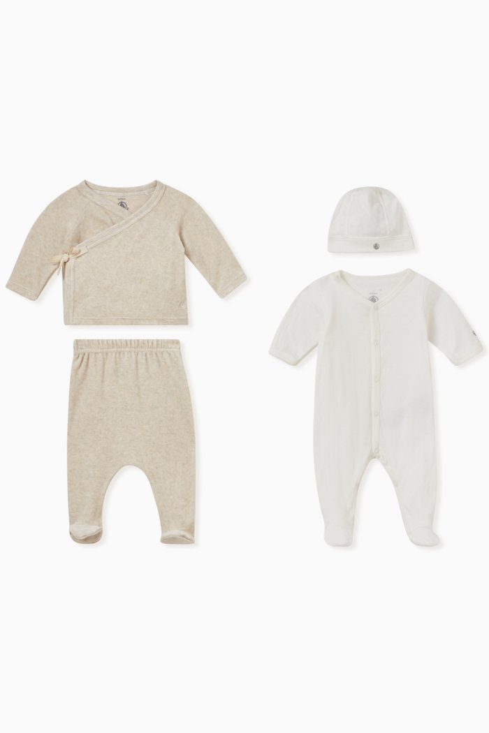 

4-piece Set in Tube Knit & Velour, Multicolour