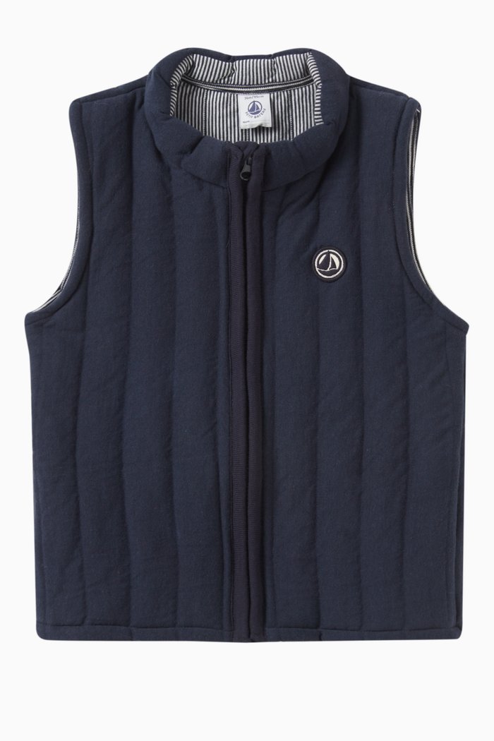 

Logo Quilted Bodywarmer in Cotton Blend Tube Knit, Blue