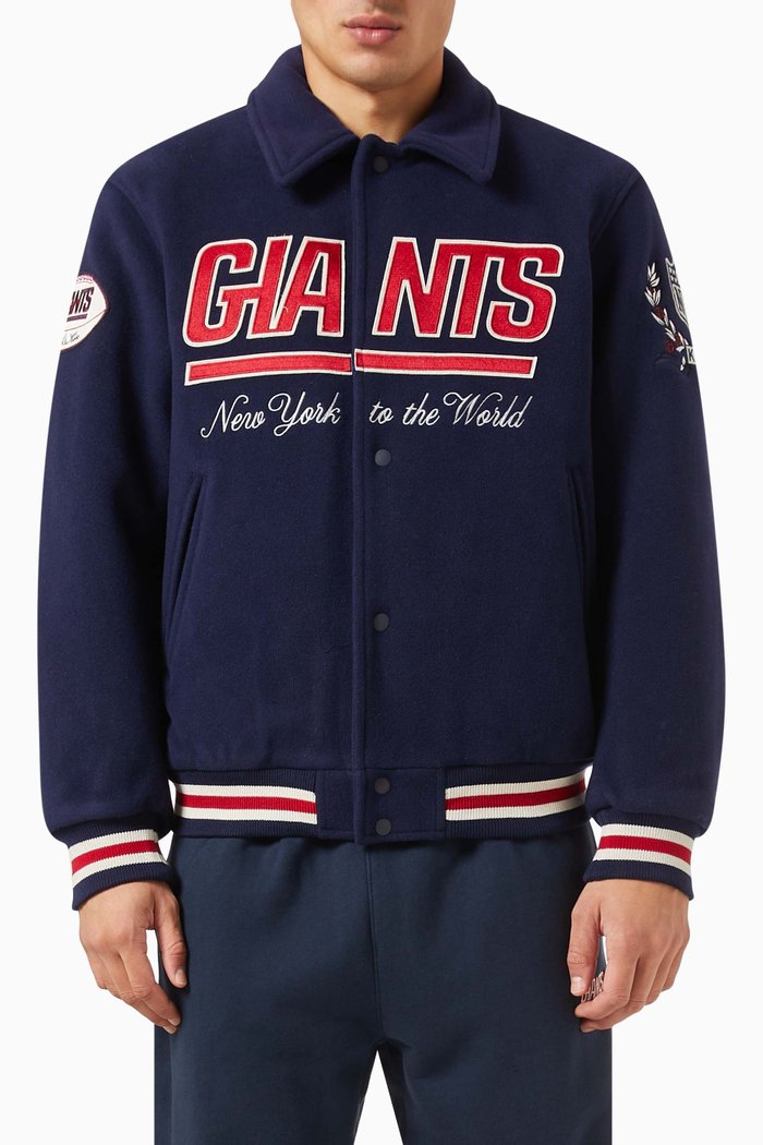 

x NFL Giants Collared Coaches Jacket in Wool, Blue