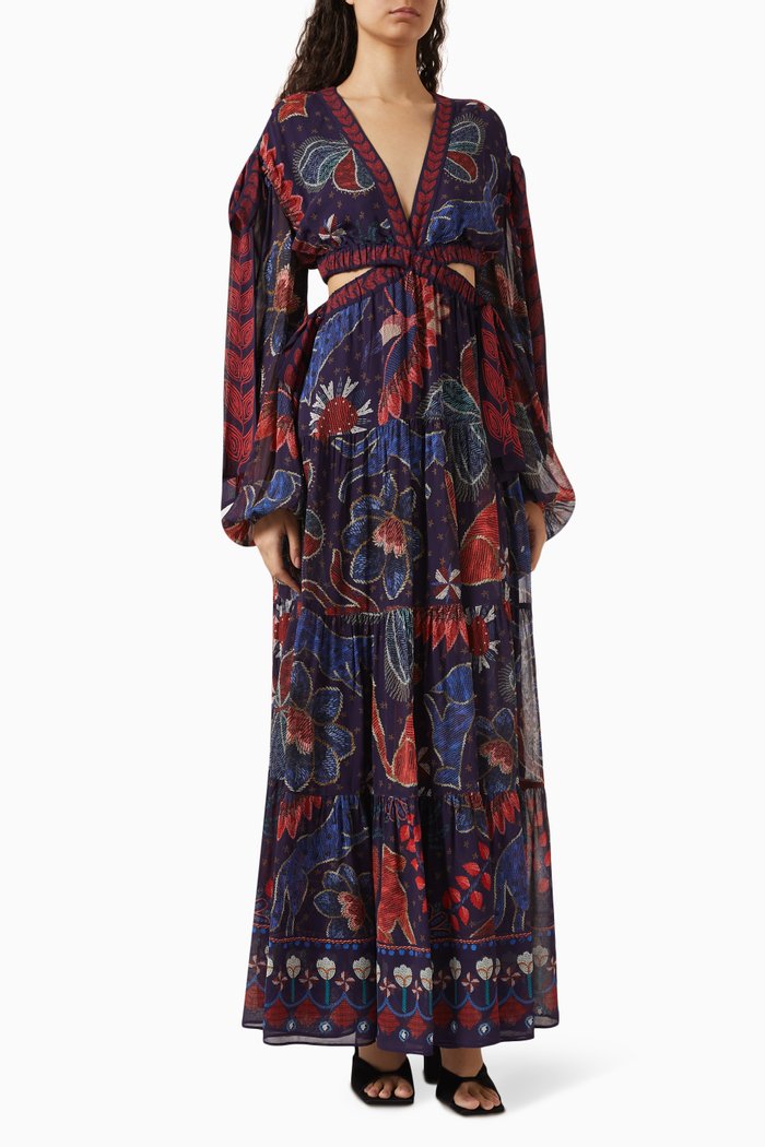 

Tropical Shine Cut-out Maxi Dress in Viscose, Blue