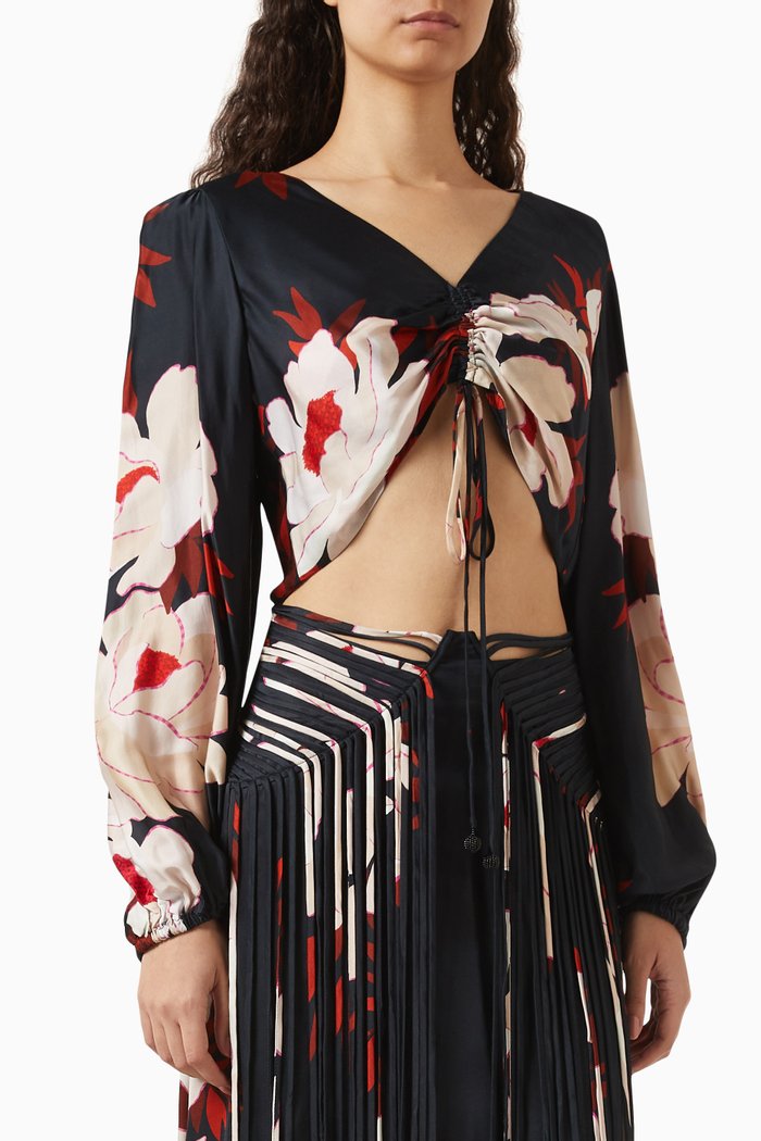 

Peony Long-sleeve Blouse, Black