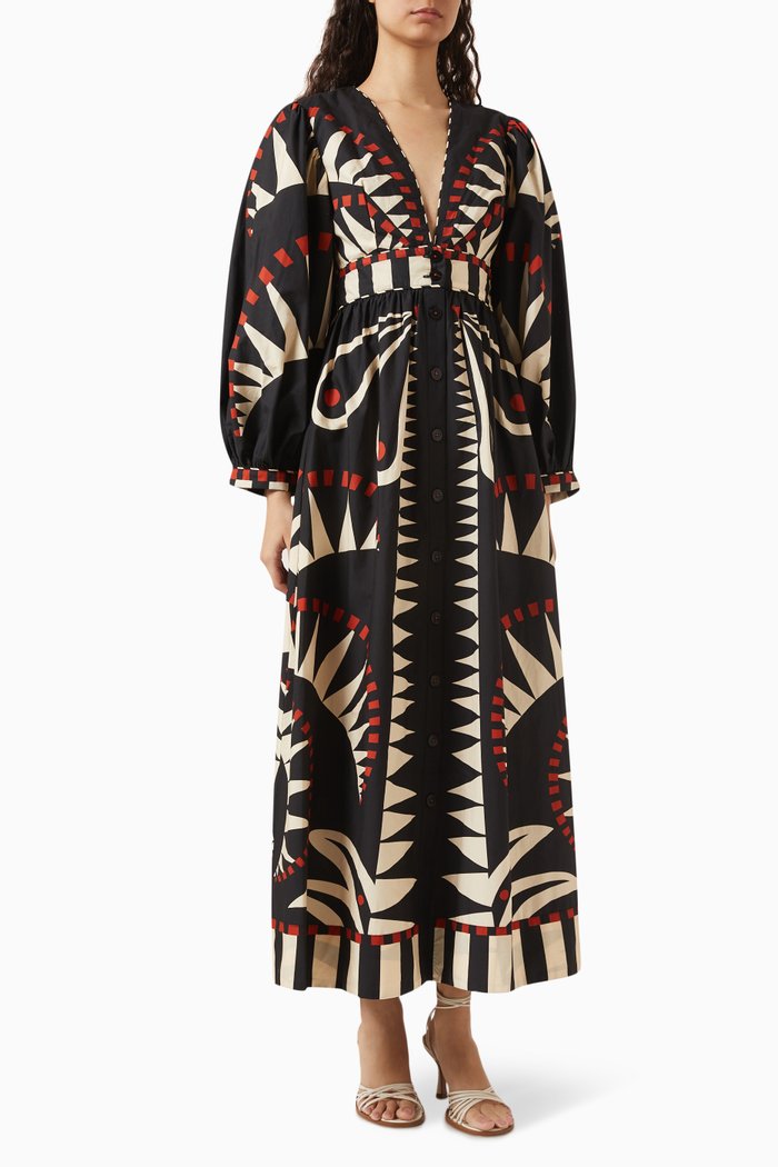 

Coconut Grove Puff-sleeve Maxi Dress, Black
