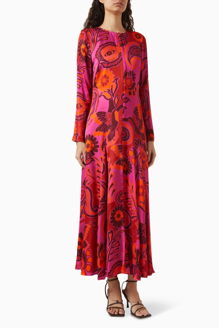 

Bold Floral Maxi Dress in Viscose, Pink