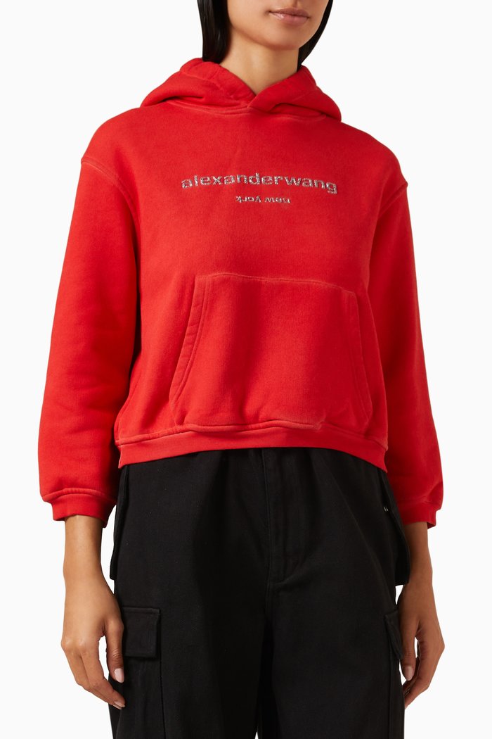 

Glitter Logo Hoodie in Terry, Red