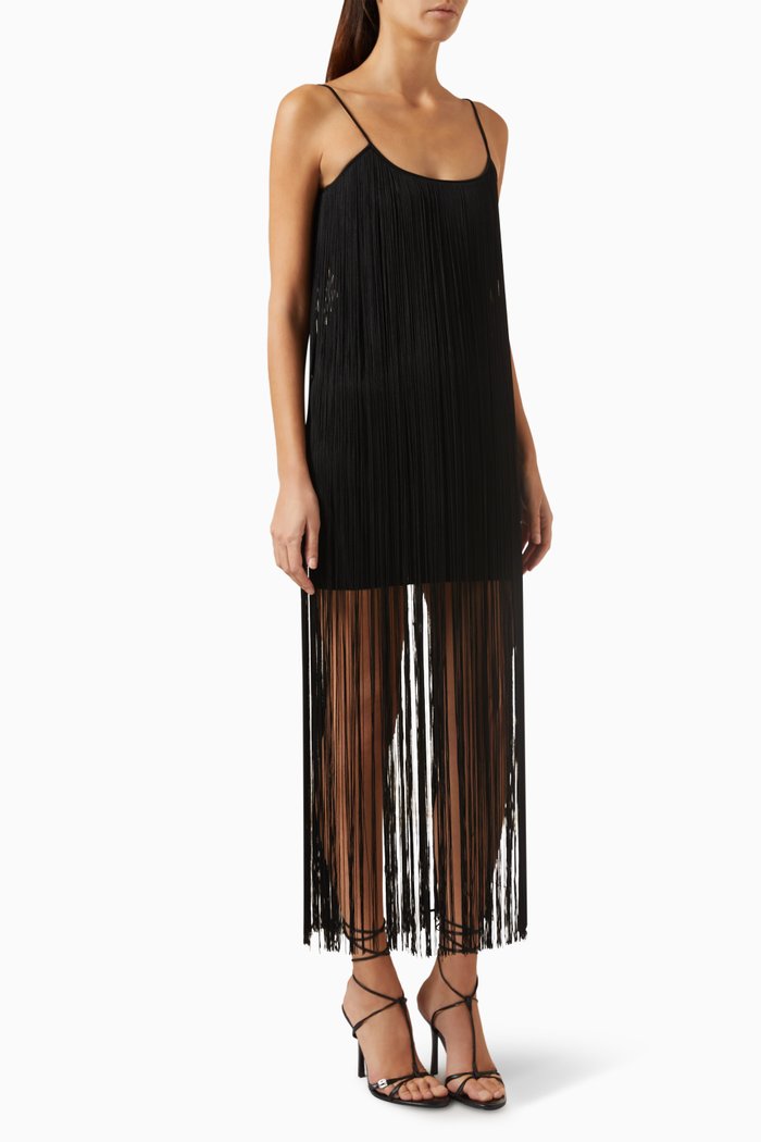 

Fringe Cami Mini Dress in Nylon, Black