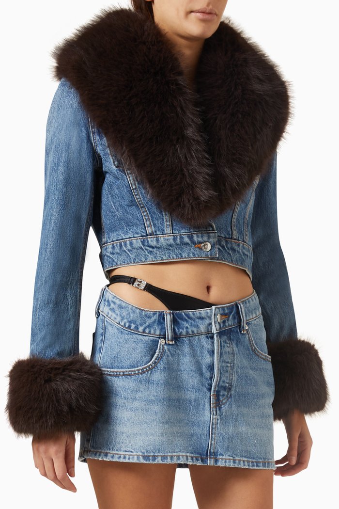 

Fur Collar Jacket in Denim, Blue