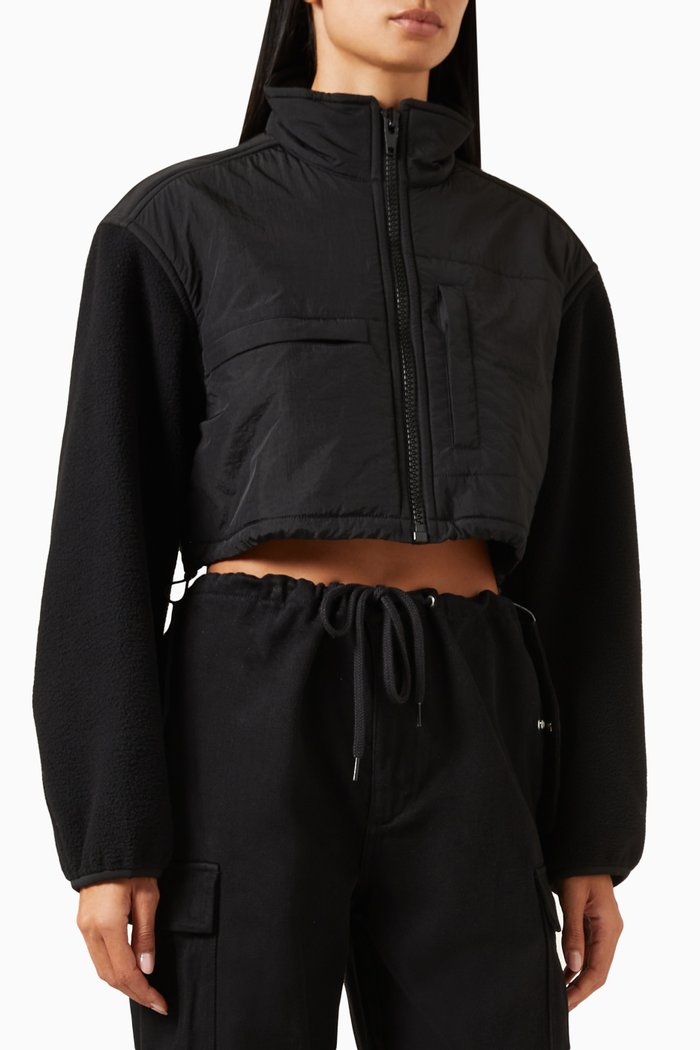 

Cropped Zip-up Jacket in Teddy Fleece, Black