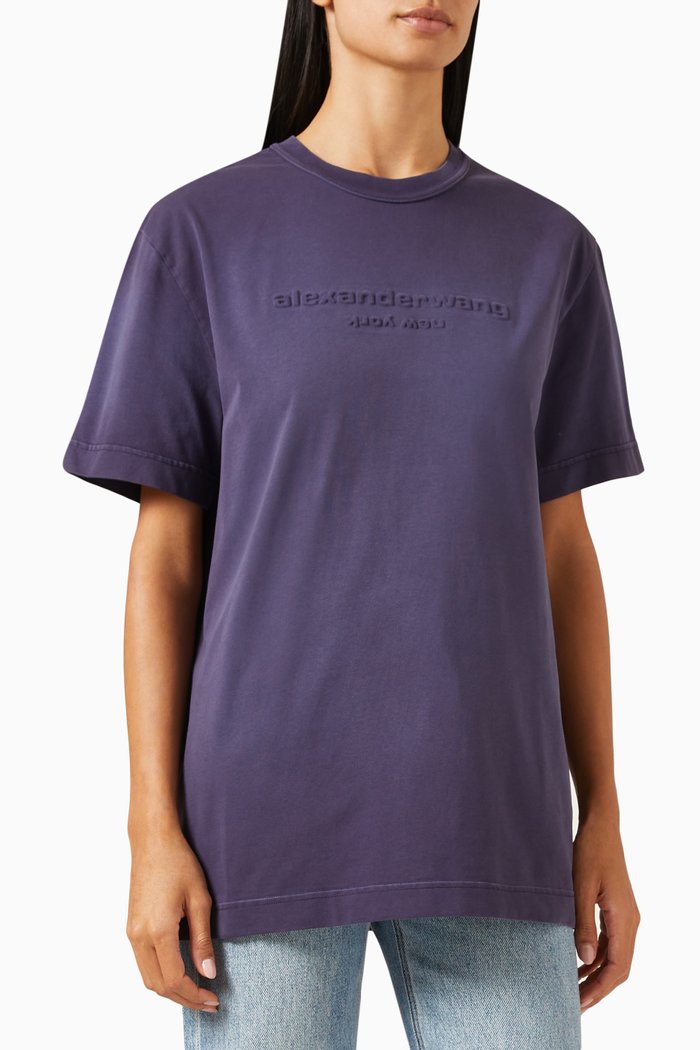 

Logo-embossed Bi-colour T-shirt in Jersey, Blue