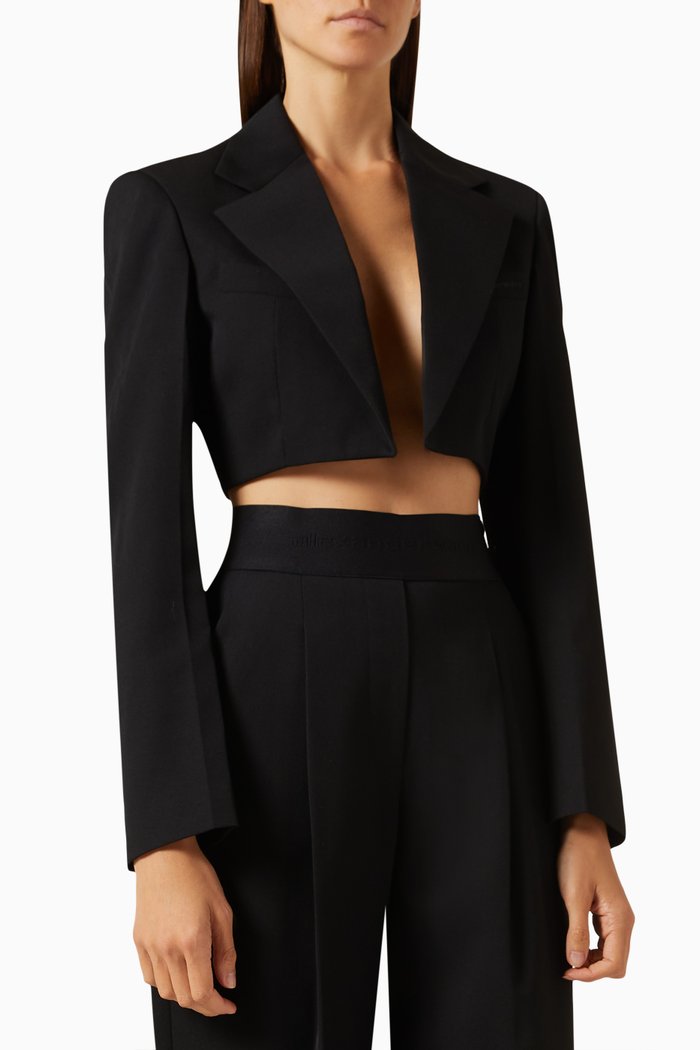 

Cropped Tuxedo Blazer in Wool-twill, Black