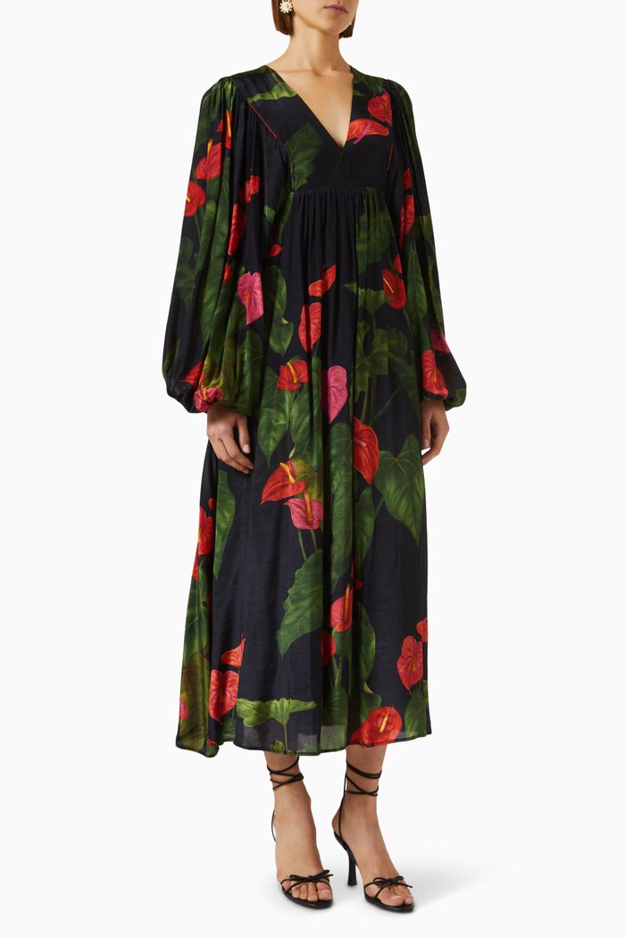 

Anthurium V-neck Maxi Dress in Viscose, Black
