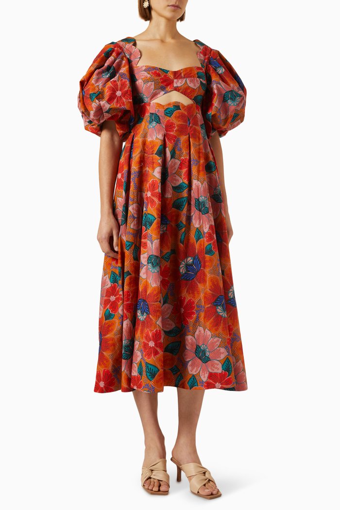 

Marias Floral Midi Dress in Cotton, Orange