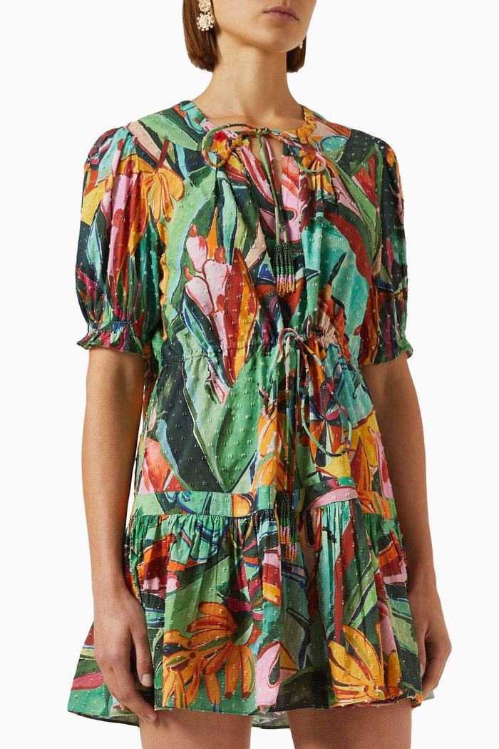 Banana Foliage Mini Dress in Cotton, Multicolour